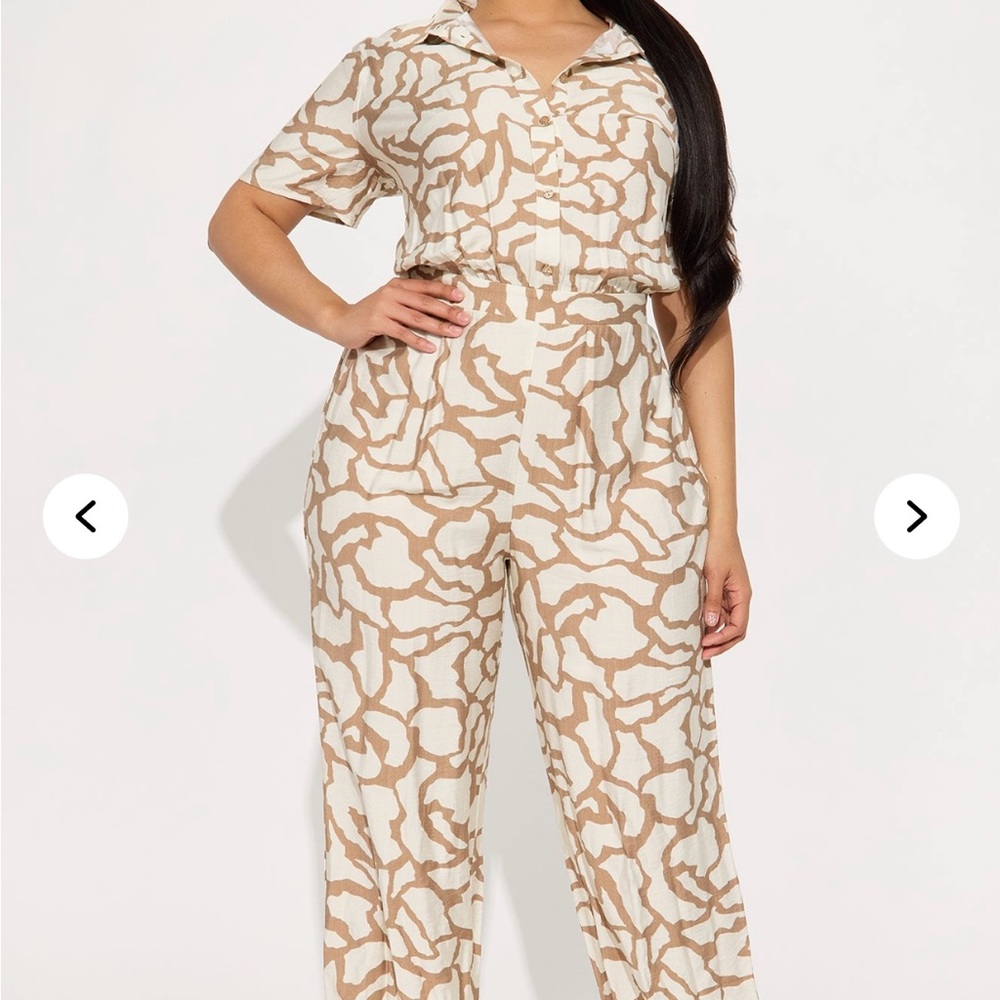 Stylish Tan and White Women's Jumpsuit Plus Size Fashion Nova